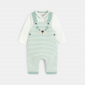 Obaibi Salopette longue coton fantaisie raye et body vert bebe garcon