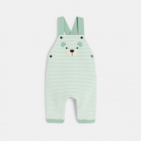 Obaibi Salopette longue coton fantaisie raye et body vert bebe garcon