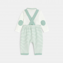 Obaibi Salopette longue coton fantaisie raye et body vert bebe garcon