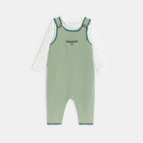 Obaibi Salopette maille tricot et body vert bebe naissance garcon