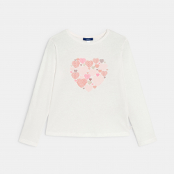 Okaidi T-shirt manches longues motif c?ur blanc Fille