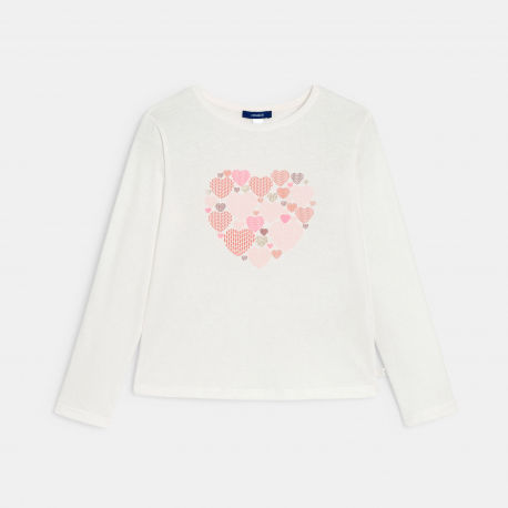 Okaidi T-shirt manches longues motif c?ur blanc Fille