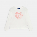 Okaidi T-shirt manches longues motif c?ur blanc Fille