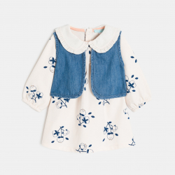 Obaibi Robe molleton leger et gilet denim blanc bebe fille