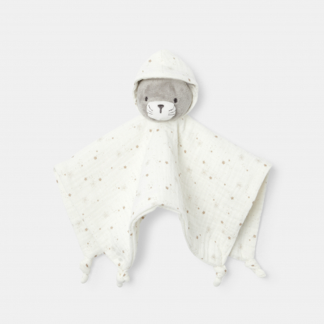 Obaibi Doudou plat velours chat etoiles blanc bebe garcon