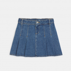 Okaidi Jupe courte plissee en jean bleu Fille