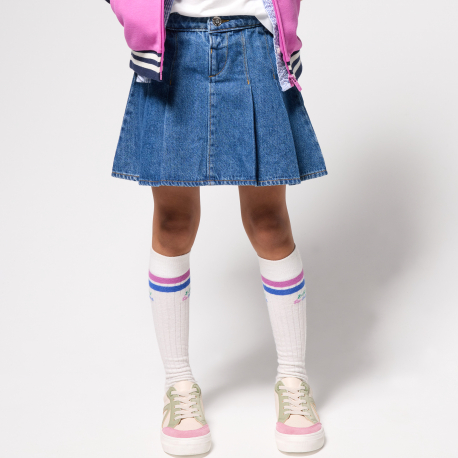 Okaidi Jupe courte plissee en jean bleu Fille