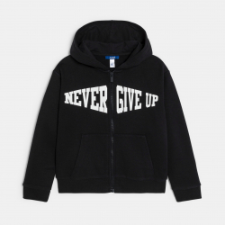 Okaidi Sweat-shirt a capuche a message noir Garcon