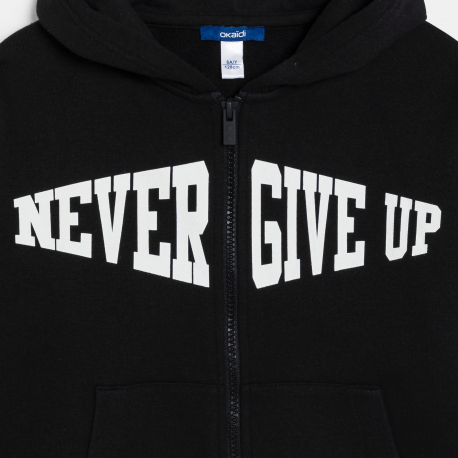 Okaidi Sweat-shirt a capuche a message noir Garcon