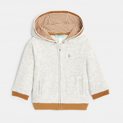 Okaidi Sweat zippe molleton a capuche gris bebe garcon