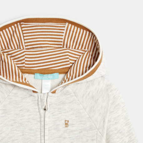Okaidi Sweat zippe molleton a capuche gris bebe garcon