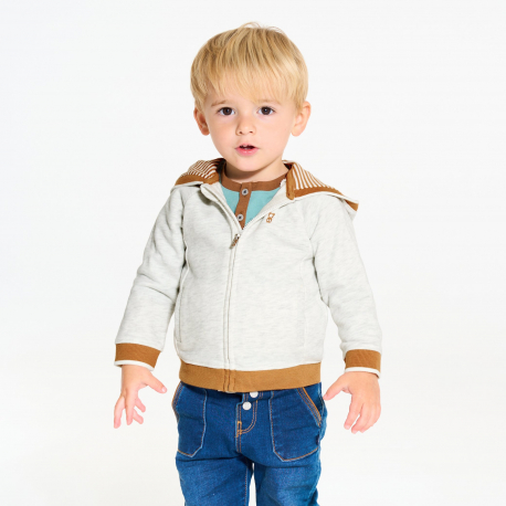 Okaidi Sweat zippe molleton a capuche gris bebe garcon