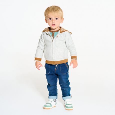Okaidi Sweat zippe molleton a capuche gris bebe garcon