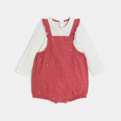 Obaibi Salopette courte velours brode et body rouge bebe fille
