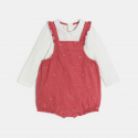Obaibi Salopette courte velours brode et body rouge bebe fille