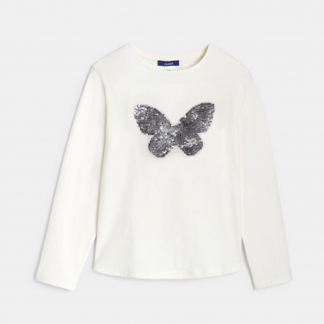 Okaidi T-shirt manches longues a sequins magiques blanc Fille