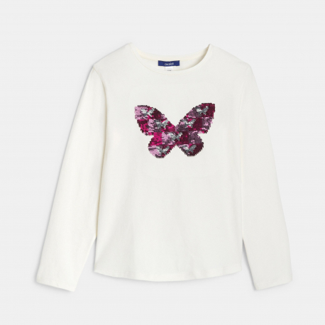 Okaidi T-shirt manches longues a sequins magiques blanc Fille