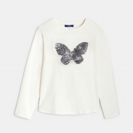 Okaidi T-shirt manches longues a sequins magiques blanc Fille
