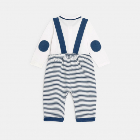 Obaibi Salopette maille cotelee rayee oie et body bleu bebe garcon