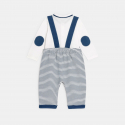 Obaibi Salopette maille cotelee rayee oie et body bleu bebe garcon