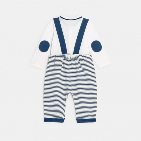 Obaibi Salopette maille cotelee rayee oie et body bleu bebe garcon