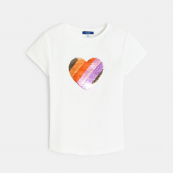 Okaidi T-shirt manches courtes a sequins magiques c?ur blanc Fille