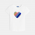 Okaidi T-shirt manches courtes a sequins magiques c?ur blanc Fille