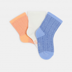 Obaibi Chaussettes maille tricot fantaisie orange bebe fille (lot de 3)