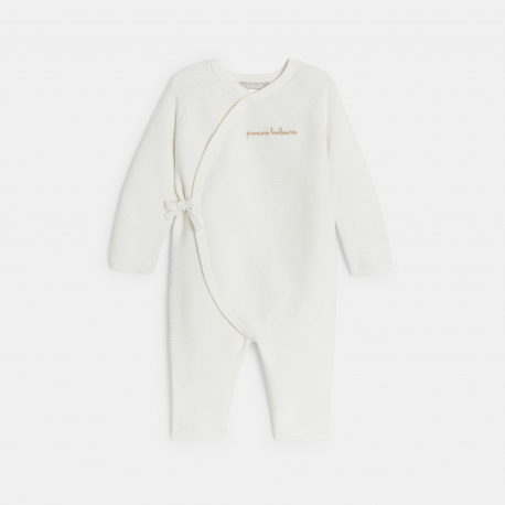 Obaibi Combinaison longue maille tricot fantaisie blanc bebe naissance fille