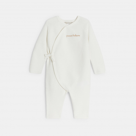 Obaibi Combinaison longue maille tricot fantaisie blanc bebe naissance fille