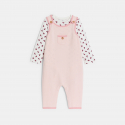 Obaibi Salopette longue maille tricot et body fleuri rose bebe fille