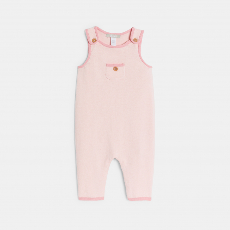 Obaibi Salopette longue maille tricot et body fleuri rose bebe fille