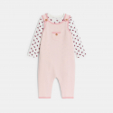 Obaibi Salopette longue maille tricot et body fleuri rose bebe fille