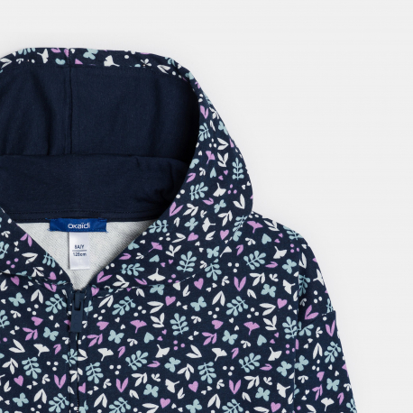 Okaidi Sweat-shirt a capuche imprime bleu Fille