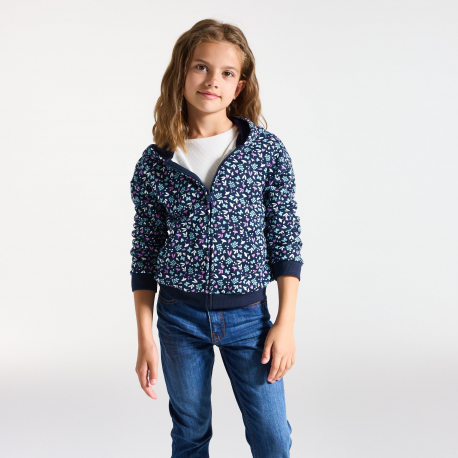 Okaidi Sweat-shirt a capuche imprime bleu Fille