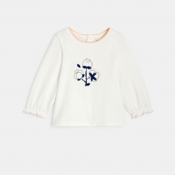 Obaibi Blouse fleur chat blanc bebe fille
