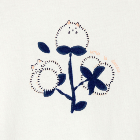 Obaibi Blouse fleur chat blanc bebe fille