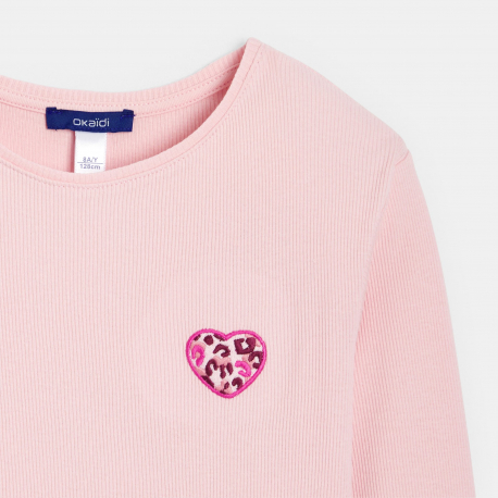 Okaidi T-shirt manches longues c?ur leopard rose Fille