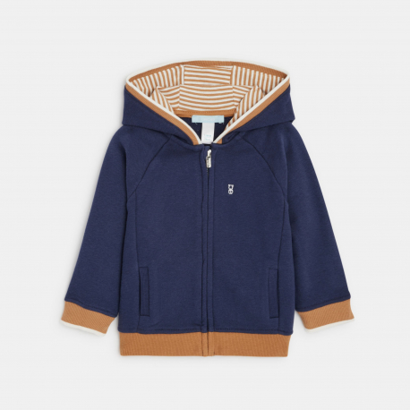 Okaidi Sweat zippe molleton a capuche bleu bebe garcon