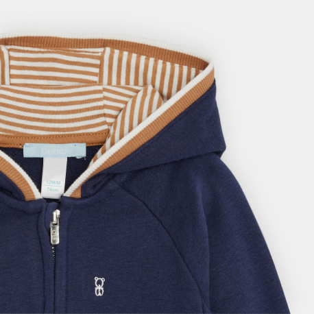 Okaidi Sweat zippe molleton a capuche bleu bebe garcon