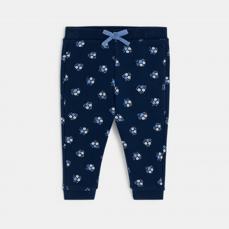 Obaibi Jogging molleton fleurs bleu bebe fille