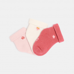 Obaibi Chaussettes fleurs rose bebe naissance fille (lot de 3)