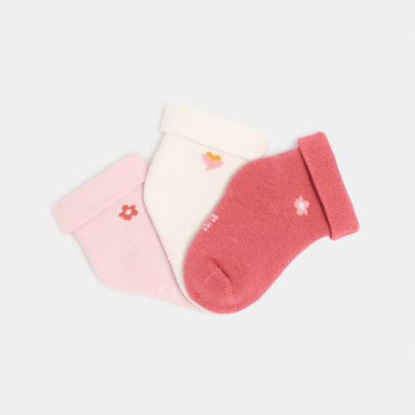 Obaibi Chaussettes fleurs rose bebe naissance fille (lot de 3)
