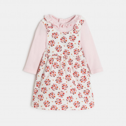 Obaibi Robe a bretelles velours fleurs et body rose bebe fille