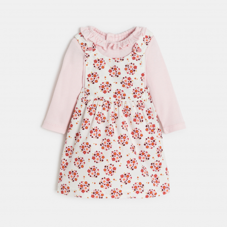 Obaibi Robe a bretelles velours fleurs et body rose bebe fille