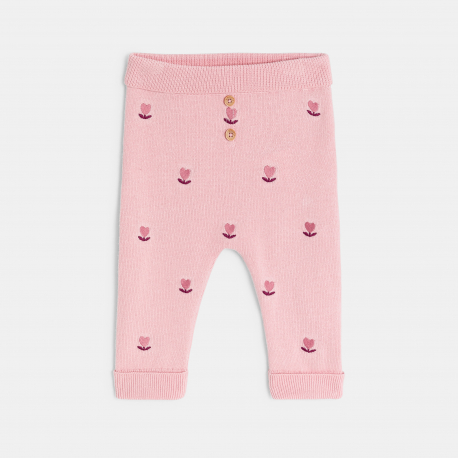 Obaibi Pull et pantalon maille tricot fleurs rose bebe naissance fille