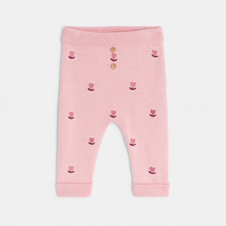 Obaibi Pull et pantalon maille tricot fleurs rose bebe naissance fille