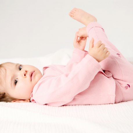 Obaibi Pull et pantalon maille tricot fleurs rose bebe naissance fille