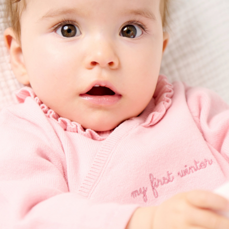 Obaibi Pull et pantalon maille tricot fleurs rose bebe naissance fille