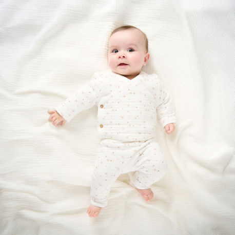 Obaibi Ensemble 3 pieces coton etoiles blanc naissance garcon